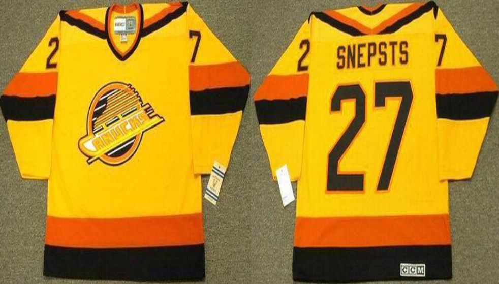 2019 Men Vancouver Canucks 27 Snepsts Yellow CCM NHL jerseys